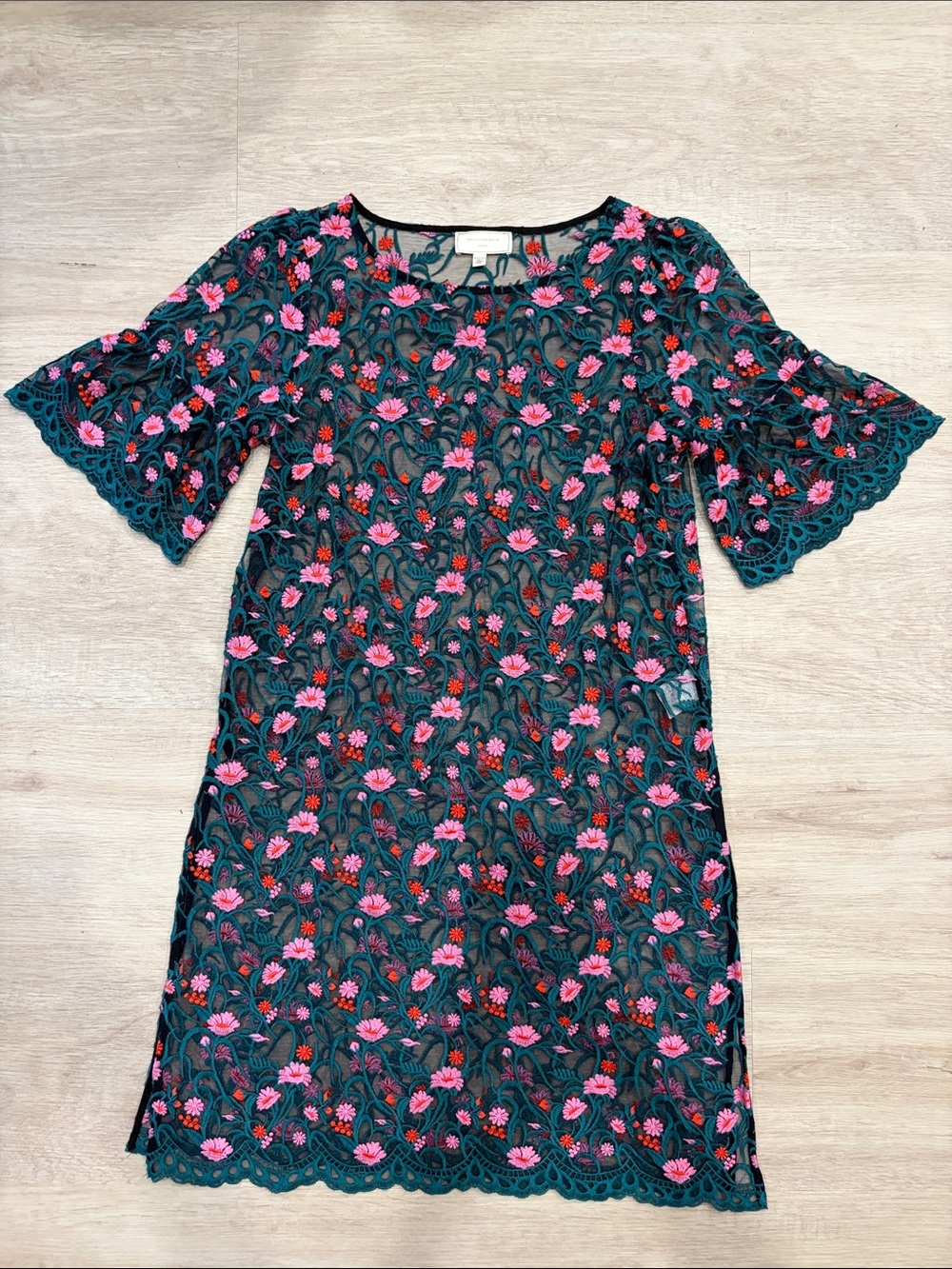 Moulinette Soeurs Teal Floral Lace Mesh Dress, size m